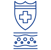 Icône d'un bouclier avec une croix médicale protégeant la peau, symbolisant la barrière cutanée.