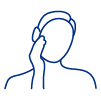 Icône d'une silhouette de tête et d'épaules, avec une main touchant délicatement la joue, suggérant une sensation de douceur ou de confort.